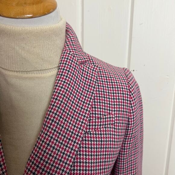 Talbots Double Breasted Pink Houndstooth Blazer 2P Plaid Jacket - Picture 6 of 13